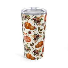 Load image into Gallery viewer, Pumpkin and Fall Flowers Travel Mug