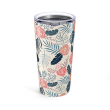 Load image into Gallery viewer, Blue and Blush Tropical Floral Pattern Travel Mug