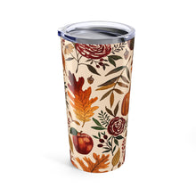 Load image into Gallery viewer, Watercolor Floral Pumpkin, Leaves and Berries Travel Mug