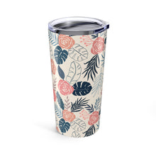Load image into Gallery viewer, Blue and Blush Tropical Floral Pattern Travel Mug