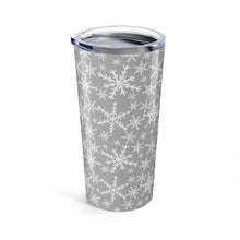 Load image into Gallery viewer, Gray Snowflakes Travel Mug