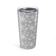Load image into Gallery viewer, Gray Snowflakes Travel Mug