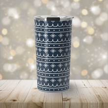 Load image into Gallery viewer, Blue Snowflake Pattern Travel Mug