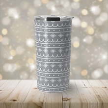 Load image into Gallery viewer, Gray Snowflake Pattern Travel Mug
