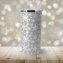 Load image into Gallery viewer, Gray Snowflakes Travel Mug