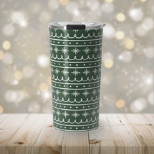 Load image into Gallery viewer, Green Snowflake Pattern Travel Mug