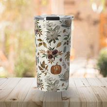 Load image into Gallery viewer, Pumpkins, Flowers and Fall Foliage Travel Mug