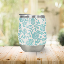 Load image into Gallery viewer, Baby Blue Floral Pattern Stemless Wine Tumbler