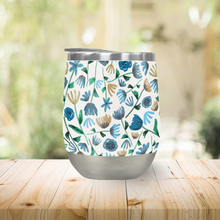 Load image into Gallery viewer, Blue Floral Pattern Stemless Wine Tumbler