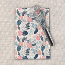 Load image into Gallery viewer, Blue and Blush Tropical Floral Tea Towel