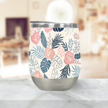 Load image into Gallery viewer, Blue and Blush Tropical Floral Stemless Wine Tumblers