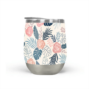 Blue and Blush Tropical Floral Stemless Wine Tumblers