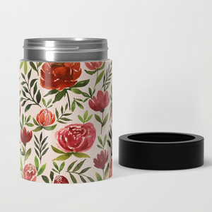 Burgundy Watercolor Floral Can Cooler