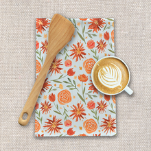 Load image into Gallery viewer, Burnt Orange Flower Burst Pattern Tea Towel