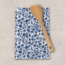 Load image into Gallery viewer, Dark Blue Floral Pattern Tea Towel