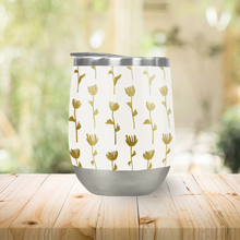 Load image into Gallery viewer, Gold Ink Flower Pattern Stemless Wine Tumbler