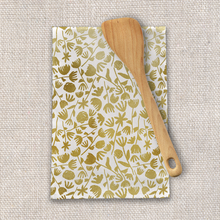 Load image into Gallery viewer, Gold Ink Floral Pattern Tea Towel