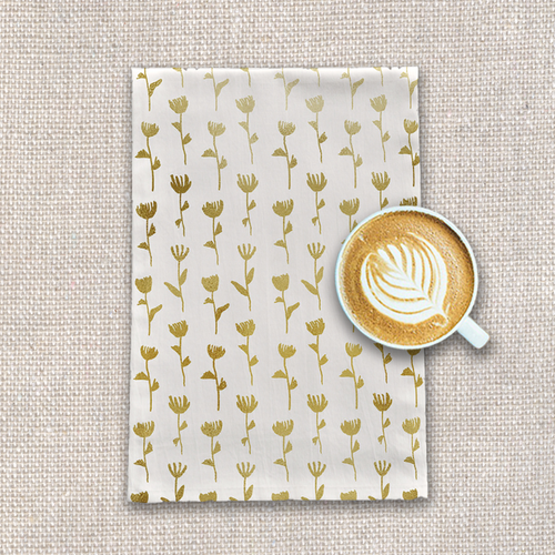 Gold Ink Flower Pattern Tea Towel