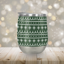 Load image into Gallery viewer, Green Snowflake Pattern Stemless Wine Tumbler