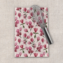 Load image into Gallery viewer, Pink Magnolia Blossoms Tea Towel