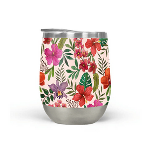Pink Tropical Flower Stemless Wine Tumbler