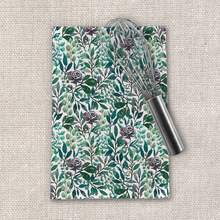 Load image into Gallery viewer, Purple Flowers and Eucalyptus Leaves Tea Towel