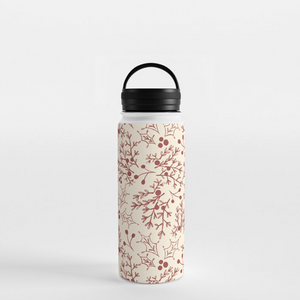 Red Christmas Branch Handle Lid Water Bottle