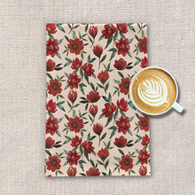 Load image into Gallery viewer, Red Fall Flowers Tea Towel