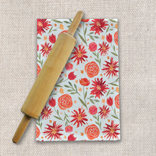 Load image into Gallery viewer, Red Flower Burst Pattern Tea Towel