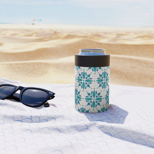 Teal Watercolor Tile Can Cooler