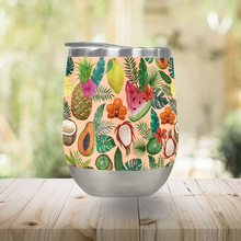 Load image into Gallery viewer, Tropical Fruit and Flowers Stemless Wine Tumbler