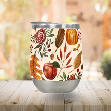 Load image into Gallery viewer, Watercolor Floral Pumpkin, Leaves, & Berries Stemless Wine Tumbler