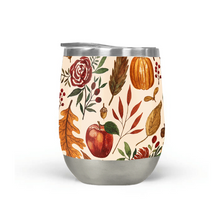 Load image into Gallery viewer, Watercolor Floral Pumpkin, Leaves, & Berries Stemless Wine Tumbler