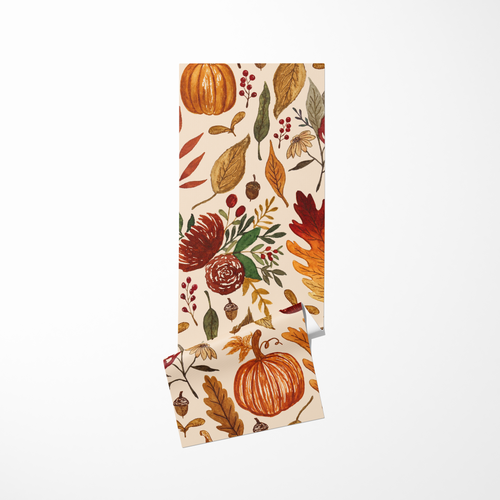 Watercolor Floral Pumpkin, Leaves, and Berries Yoga Mat