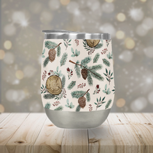 Load image into Gallery viewer, Winter Branches, Berries, and Pine Cones Stemless Wine Tumbler