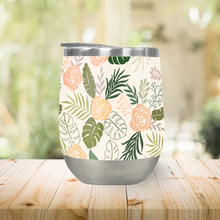 Load image into Gallery viewer, Yellow and Green Tropical Floral Stemless Wine Tumbler