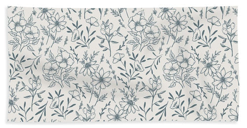 Blue Gray Flower Pattern - Beach Towel