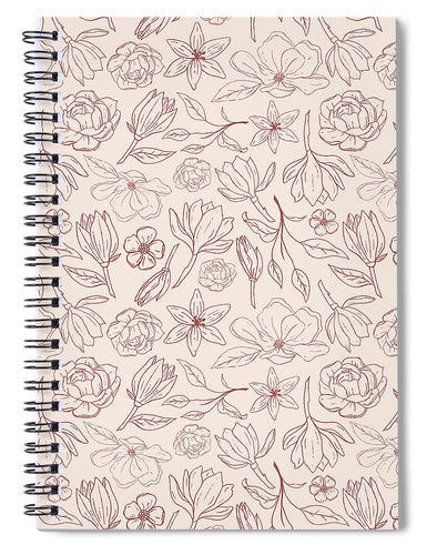 Burgundy Magnolia Pattern - Spiral Notebook