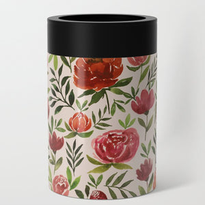 Burgundy Watercolor Floral Can Cooler