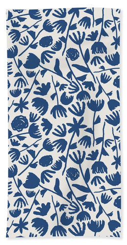Dark Blue Floral Pattern - Bath Towel