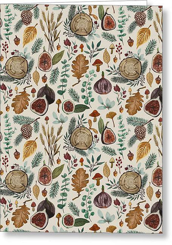 Figs, Mushrooms and Leaves Pattern - Greeting Card