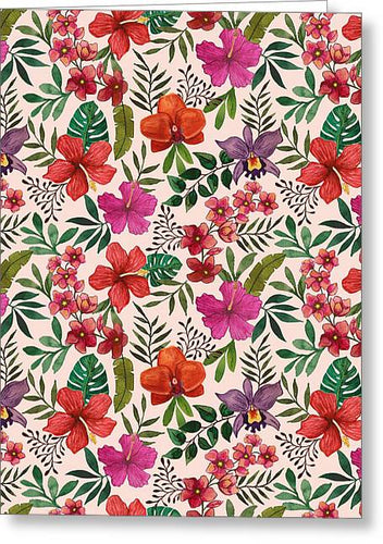 Pink Tropical Flower Pattern - Greeting Card