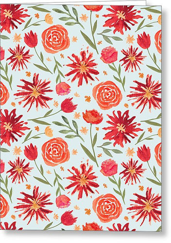 Red Flower Burst Pattern - Greeting Card