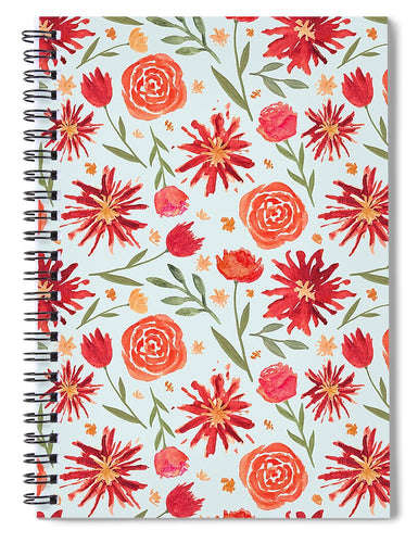 Red Flower Burst Pattern - Spiral Notebook