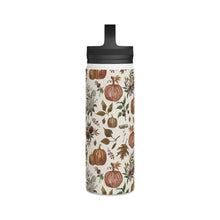 Load image into Gallery viewer, Fall Pumpkins, Flowers and Leaves Handle Lid Water Bottle