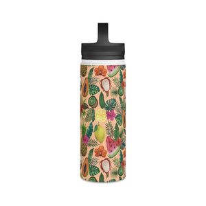 Tropical Fruit and Flowers Handle Lid Water Bottle