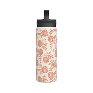 Warm Orange Floral Handle Lid Water Bottle