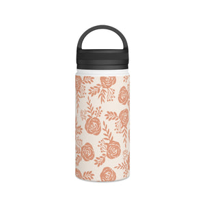 Warm Orange Floral Handle Lid Water Bottle
