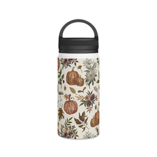 Load image into Gallery viewer, Fall Pumpkins, Flowers and Leaves Handle Lid Water Bottle