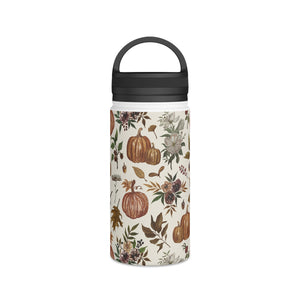 Fall Pumpkins, Flowers and Leaves Handle Lid Water Bottle